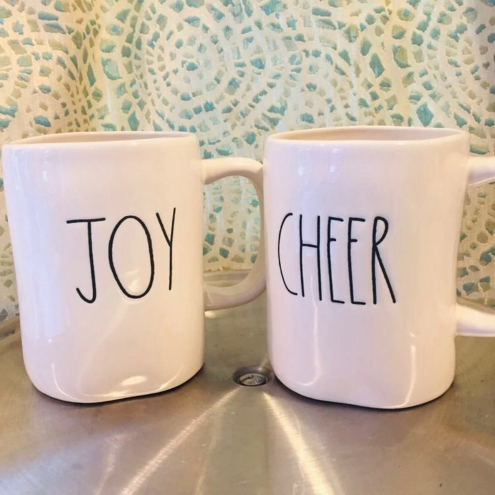NWT Rae Dunn JOY CHEER Mug Coffee Tea ceramic gift present white black Christmas